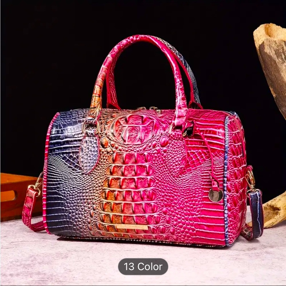 NWOT~Crocodile Embossed Handbag Gradient Colors: Pink/Golden Brown/Dark Blue